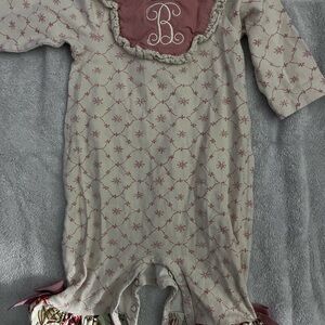Initial B Charming Pink and Cream Baby Romper 6-9M